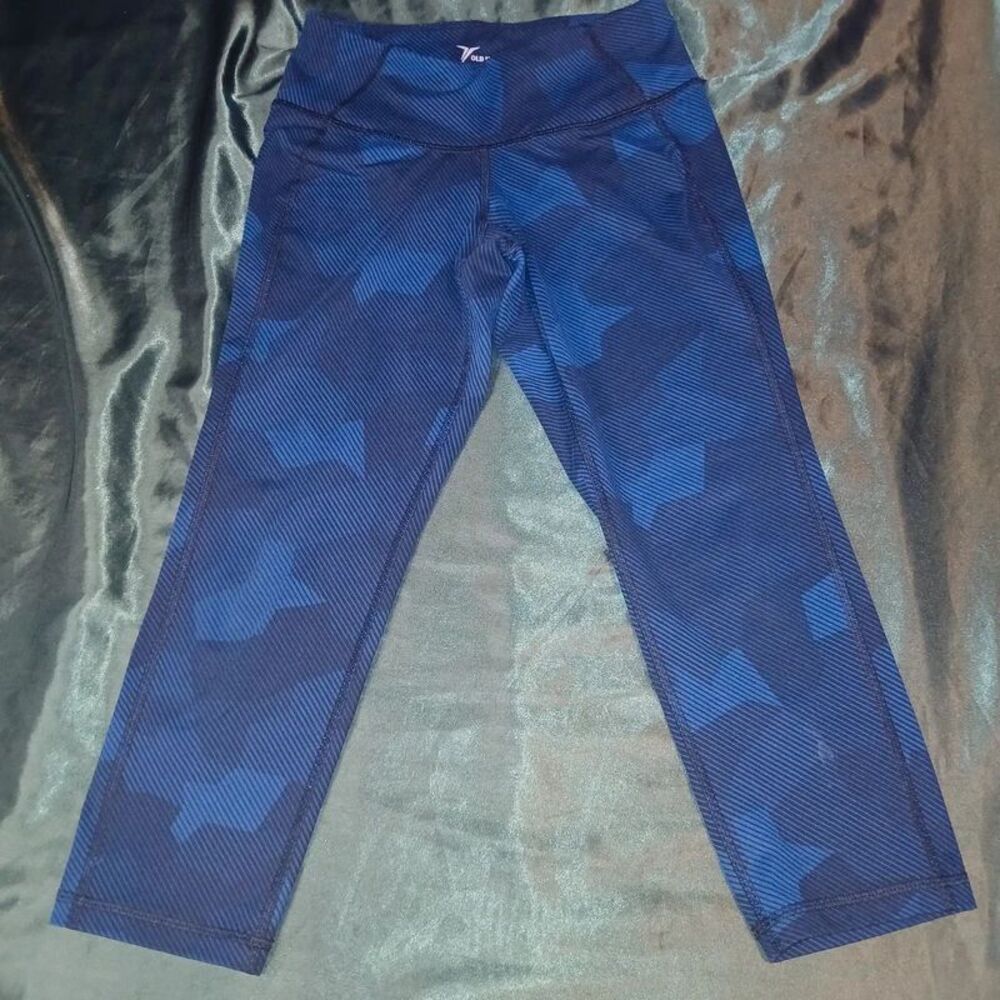 Old Navy Go-Dry Compression Crop Leggings Blue Purple Camo Geometric Size XS